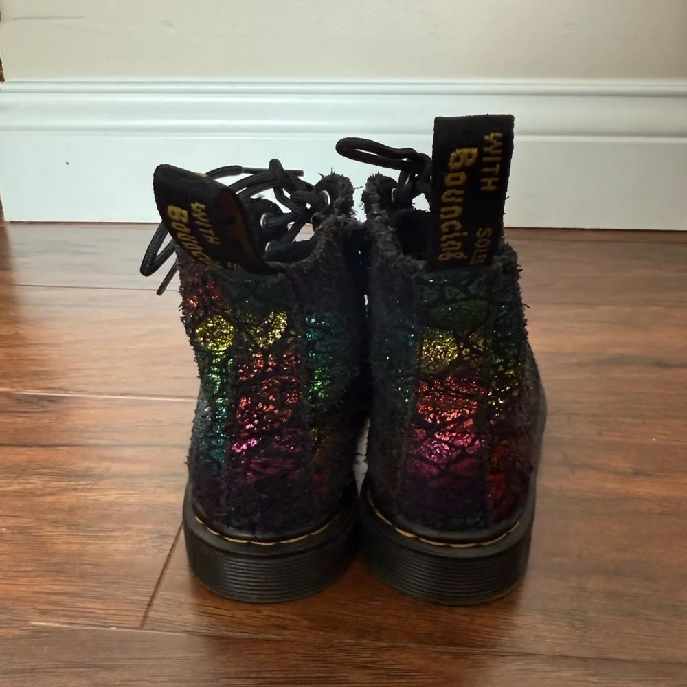 Dr. Martens Kids Pascal 1460 Leather Rainbow Combat Boots-Size US 8